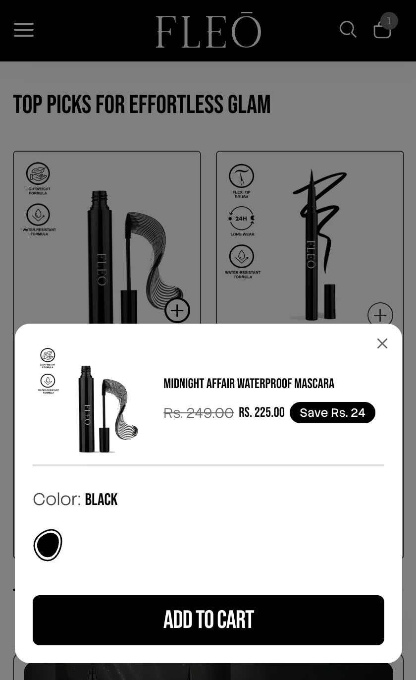 Fleo Beauty quick buy feature on the mobile store.