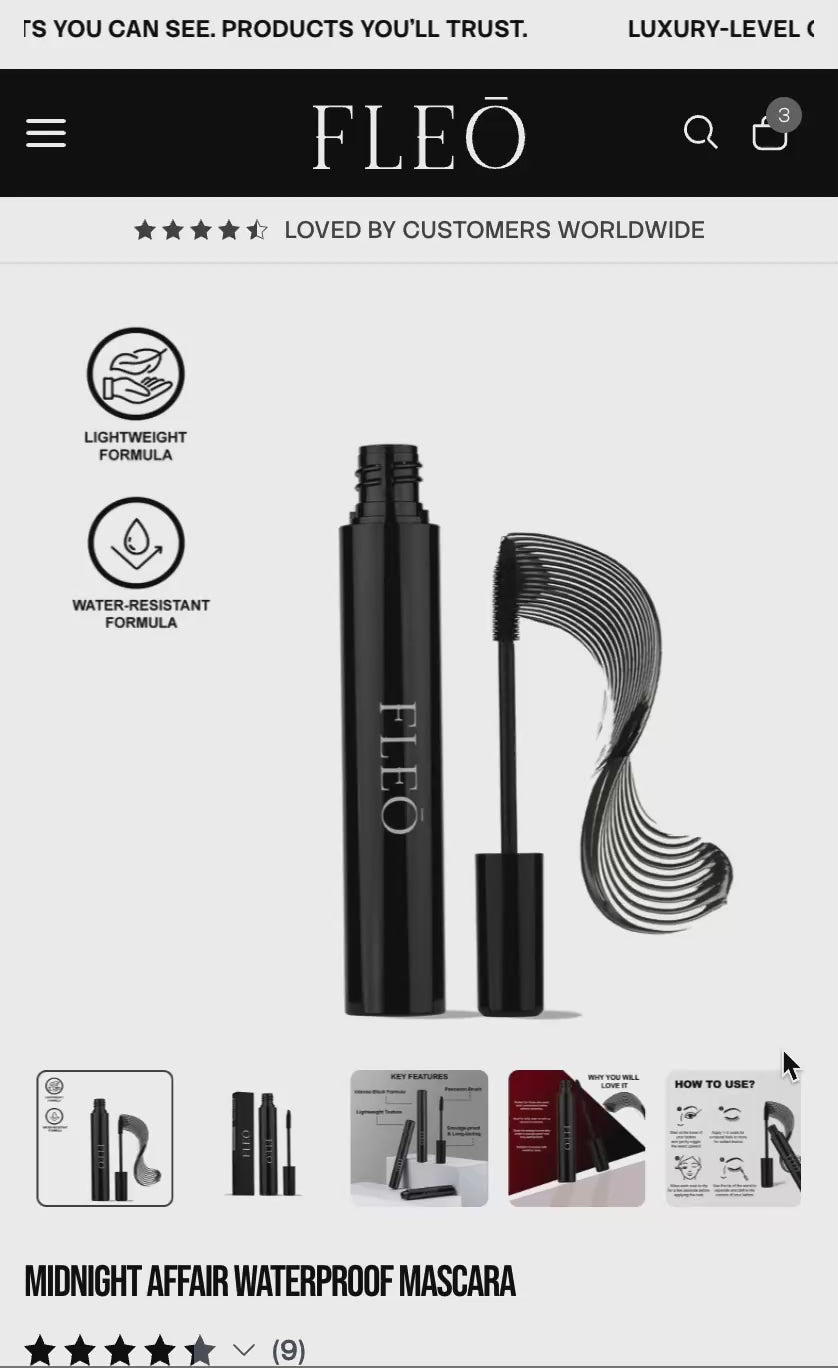 Fleo Beauty product page with a video on mobile.