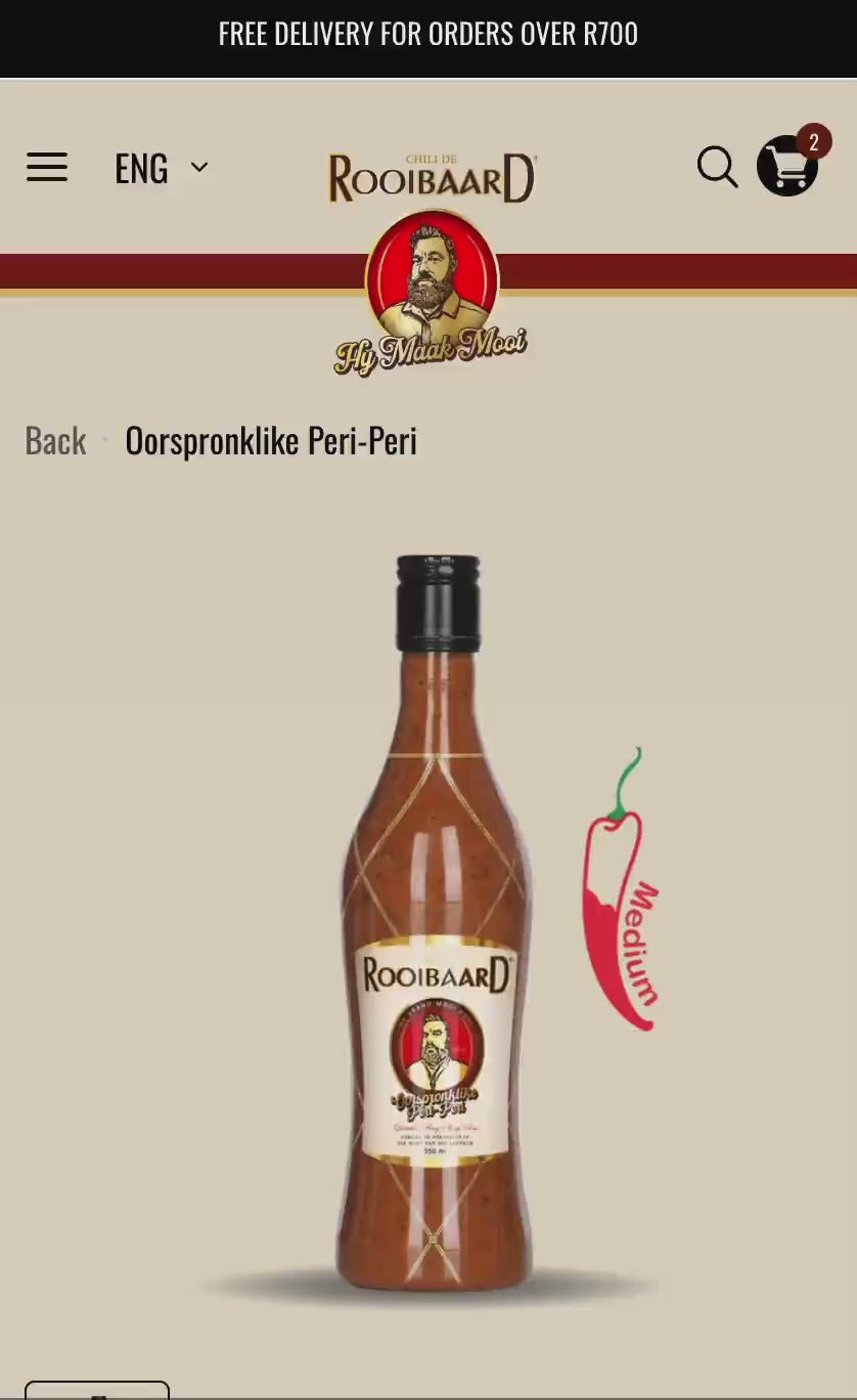 Rooibaardprodukte product page with a video on mobile.