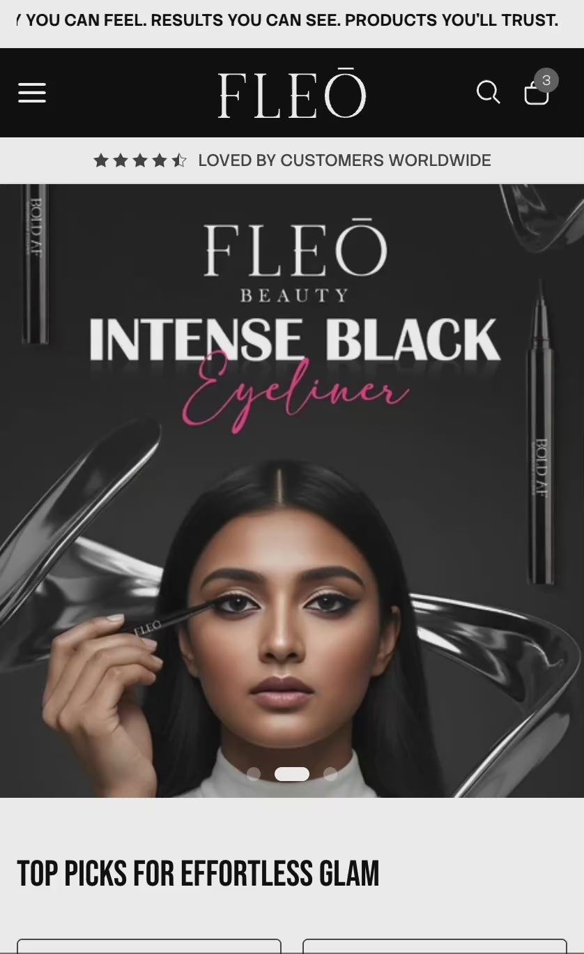 Fleo Beauty homepage with a video displayed on mobile.